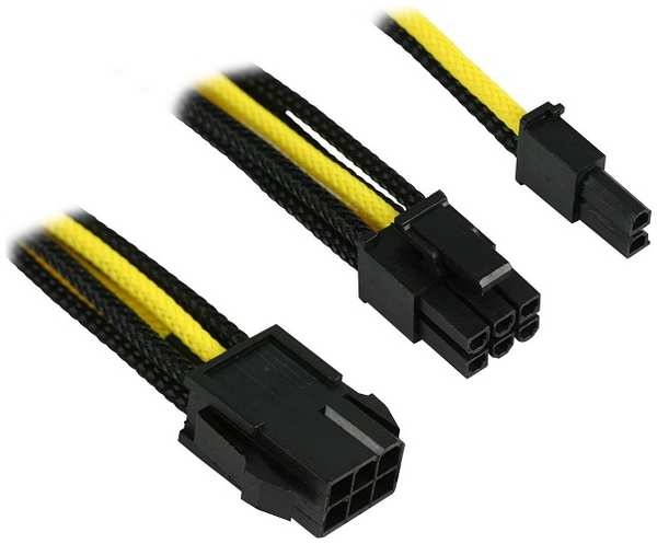 Переходник Nanoxia NXP683ESG 6-pin PCI-E в 8-pin (6+2), 30см, индивидуальная оплетка, черный/желтый 969975296