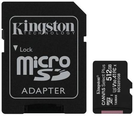 Карта памяти MicroSDXC 512GB Kingston SDCS2/512GB Class 10 UHS-I U3 Canvas Select Plus (SD адаптер) 100MB/S 969994366