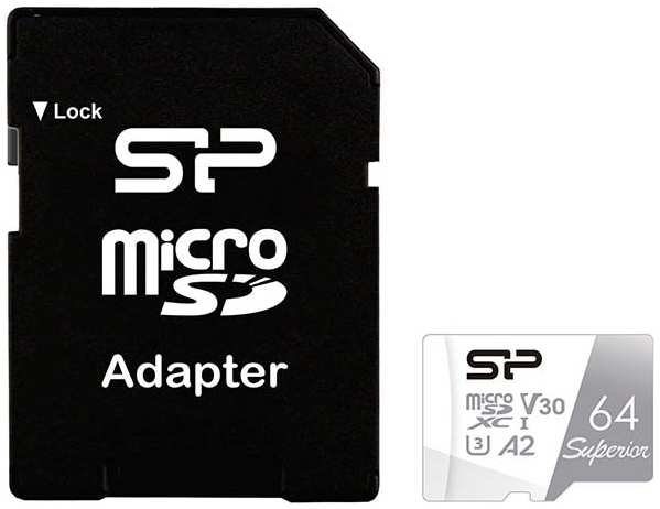 Карта памяти MicroSDXC 64GB Silicon Power SP064GBSTXDA2V20SP Superior Pro A2 Class 10 UHS-I U3 Colorful 100/80 Mb/s (SD адаптер) 969997957