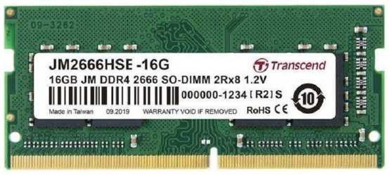 Модуль памяти SODIMM DDR4 16GB Transcend JM2666HSE-16G PC4-21300 2666MHz 1Rx8 CL19 260pin 1.2V