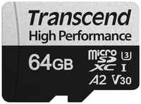 Карта памяти 64GB Transcend TS64GUSD330S High Performance, microSDXC UHS-I U3, V30, A2 [R/W - 100/85 MB/s] с адаптером