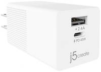 Зарядное устройство сетевое j5create JUP2445 45W USB-C mini charger,USB-C до 45Вт, USB-A до 12Вт