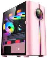 Корпус mATX 1STPLAYER INFINITE SPACE IS3 IS3-PK-1F2-W розовый, без БП, с окном, 2*USB 2.0, USB 3.0, audio