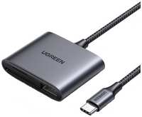 Карт-ридер UGREEN CM387 80798 USB-C to SD / TF + USB 2.0, цвет: серый