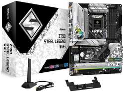 Материнская плата ATX ASRock Z790 STEEL LEGEND WIFI (LGA1700, Z790, 4*DDR5 (6800), 8*SATA 6G RAID, 4*M.2, 3*PCIE, 2.5Glan, WiFi, BT, HDMI, DP, USB Typ