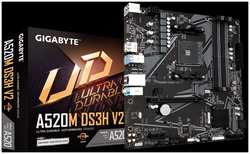 Материнская плата mATX GIGABYTE A520M DS3H V2 (AM4, AMD A520, 4*DDR4 (4733), 4*SATA 6G RAID, M.2, 2*PCIE, Glan, HDMI, DP, 4*USB 3.2, 2*USB 2.0)
