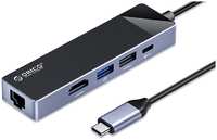 Концентратор Orico DM-5R 5 в 1, на 1*PD60W, 1*HDMI, 1*USB-A3.0, 1*USB-A2.0, 1*RJ45 портов, черный / серый (ORICO-DM-5R-BK-BP)