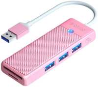 Разветвитель Orico PAPW3AT-U3-015-PK-EP с 3xUSB-A 3.0, 1xTF / SD, 5 Гбит / с, подключение через USB-A, кабель 0,15м, розовый (ORICO-PAPW3AT-U3-015-PK-EP)