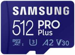 Карта памяти MicroSDXC 512GB Samsung MB-MD512SA / EU PRO Plus Class 10, A2, V30, UHS-I (U3), W 130 МБ / с, R 180 МБ / с, адаптер на SD (MB-MD512SA/EU)
