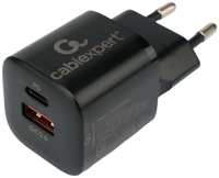 Зарядное устройство сетевое Cablexpert MP3A-PC-47 20Вт, 3А, QC3.0 / PD, 2 порта: USB и Type-C, черный, пакет
