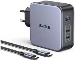 Зарядное устройство сетевое UGREEN CD289 90549 USB Type-А/2*USB Type-С, 140W, кабель USB-C/USB-C, 2м, черное