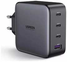 Зарядное устройство сетевое UGREEN CD226 90575 USB-A+3*USB-C 100W GaN Fast Charger с кабелем 100W USB-C. Цвет: серый космос