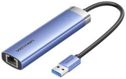 Сетевой адаптер Vention TGFSB USB 3.0 M / Gigabit Ethernet RJ45+OTG хаб 3xUSB синий - 0.15м