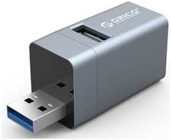 Концентратор Orico ORICO-MINI-U32L-GY-BP мини, 1xUSB-A 3.0, 5 Гбит/с, 2xUSB-A 2.0, 480 Мбит/с, вход USB-A