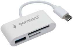 Карт-ридер Gembird FD2-MSD-2 Type-C (2.0) 3в1: SD, TF (MicroSD), USB2.0, кабель 10см, белый