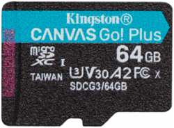 Карта памяти MicroSDXC 64GB Kingston SDCG3 / 64GBSP UHS-II Class U3 V30 A2, чтение: 170Мб / с, запись: 70Мб / с, без адаптера (SDCG3/64GBSP)