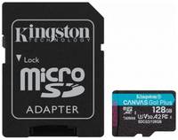 Карта памяти MicroSDXC 128GB Kingston SDCG3/128GB UHS-I Class U3 V30 A2, чтение: 170Мб/с, запись: 90Мб/с, с адаптером