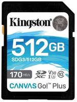 Карта памяти SDXC 512GB Kingston SDG3 / 512GB UHS-I Class U3 V30, чтение: 170Мб / с, запись: 90Мб / с (SDG3/512GB)