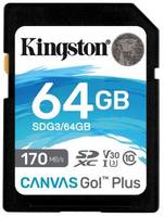 Карта памяти SDXC 64GB Kingston SDG3 / 64GB UHS-I Class U3 V30, чтение: 170Мб / с, запись: 70Мб / с (SDG3/64GB)