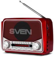 Радиоприемник Sven SRP-525 SV-017163 красная, 3Вт, USB, microSD, FM/AM/SW, фонарь, встроенный аккумулятор