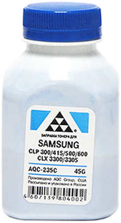 Тонер AQC AQC-235C, бутыль 45 г, голубой, совместимый для Samsung CLP-300/315/320/325/360/415/500/510/600/610/660, CLX-3300/3305 (AQC-235C) 970122224