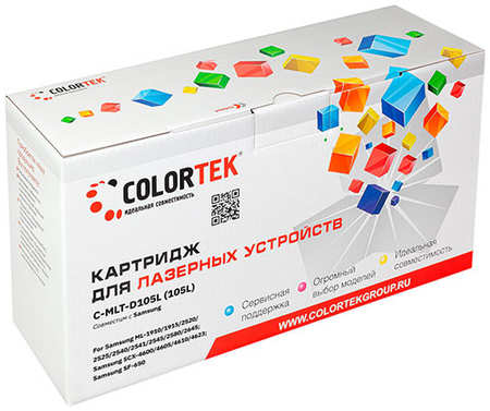 Картридж лазерный Colortek CT-MLTD105L, 2500 страниц, совместимый для Samsung ML-1910/1915/2525/2525W/2580N SCX-4600/4623F/4623GN SF650