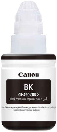 Чернила Canon GI-490 BK, 135 мл, черный, оригинальные для Canon PIXMA G1400 / G2400 / G3400 (0663C001) 970166797