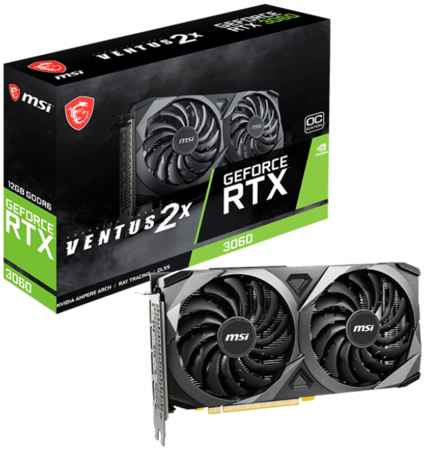 Видеокарта MSI NVIDIA GeForce RTX 3060 VENTUS 2X OC, 12Gb DDR6, 192 бит, PCI-E, HDMI, 3DP, Retail (RTX 3060 VENTUS 2X 12G OC LHR) 970305495
