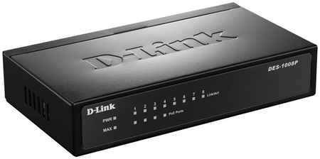 Коммутатор D-link DES-1008P, кол-во портов: 8x100 Мбит/с, PoE: 4x15.4Вт (макс. 52Вт) (DES-1008P/C1A) 97030950