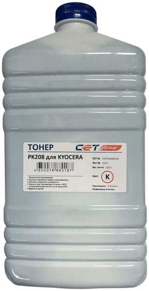 Тонер CET PK208, бутыль 500 г, совместимый для Kyocera Ecosys M5521cdn/M5526cdw/P5021cdn/P5026cdn (OSP0208K-500)