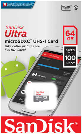 Карта памяти 64Gb microSDXC Sandisk Ultra Class 10 UHS-I U1 (SDSQUNR-064G-GN3MN)