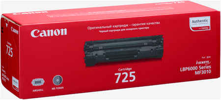Картридж лазерный Canon 725/3484B002/3484B005, черный, 1600 страниц, оригинальный для Canon i-SENSYS LBP-6000 series, MF3010 970684239