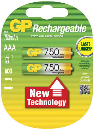 Аккумулятор GP Rechargeable, AAA, 1.2V 750 мА·ч, 2 шт. (75AAAHC-2DECRC2) 970747427