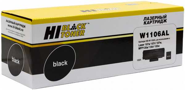 Картридж лазерный Hi-Black HB-W1106AL (106A/W1106A), черный, 5000 страниц, совместимый для Laser 107a/107r, MFP135a/135r/135w/137 с чипом 9708418907