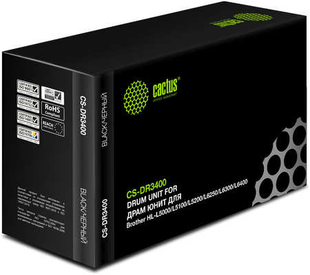 Драм-картридж (фотобарабан) лазерный Cactus CS-DR3400 (DR-3400), 30000 страниц, совместимый для Brother HL-L5000/ 5100/ 5200/ 6250/ 6300/ 6400, DCP-L5500 (CS-DR3400)