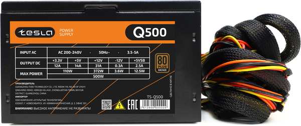 Блок питания 500 Вт ATX TESLA Q500, 120 мм, 80 Plus Bronze, Bulk (OEM) (TS-Q500) 9708621538