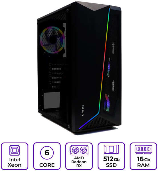 Mastero PC Системный блок Mastero Gaming GS09, Intel Xeon E5 2640 v3 2.6 ГГц, 16Gb RAM, 512Gb SSD Radeon RX 580 8Gb, DOS, (GS09-I2640-16S512-RX580)