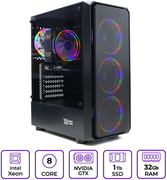 Mastero PC Системный блок Mastero Gaming GS10, Intel Xeon E5 2670 v3 2.3 ГГц, 32Gb RAM, 1Tb SSD, NVIDIA GeForce GTX 1660 SUPER 6Gb, DOS, (GS10-I2670-32S1000-GTX1660S)