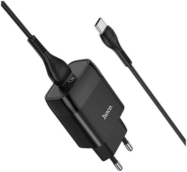 Сетевое зарядное устройство Hoco C72Q Glorious 18 Вт, USB, Quick Charge, 3А, черный (6931474732545), кабель USB Type C 9708811097