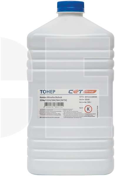 Тонер CET NF7K, бутыль 500 г, совместимый для Konica Minolta Bizhub 224e/C224/284/364 (CET111116K500)
