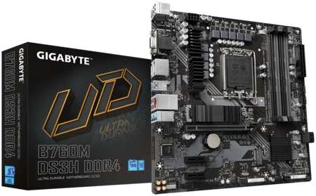 Материнская плата GIGABYTE B760M DS3H DDR4, Socket1700, Intel B760, 4xDDR4, PCI-Ex16, 4SATA3, 7.1-ch, 2.5GLAN, 5 USB 3.2, 1 USB Type-C, VGA, HDMI, DP, mATX, Retail