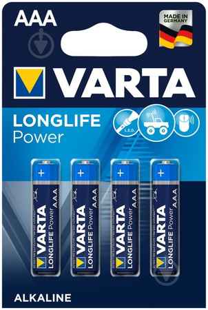 Батарея Varta Longlife Power, AAA (LR03/24А), 1.5V, 4шт. (04903121414)