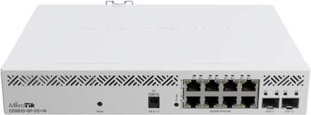 Коммутатор MikroTik Cloud Smart Switch CSS610-8P-2S+IN, управляемый, кол-во портов: 8x1 Гбит/с, кол-во SFP/uplink: SFP+ 2x10 Гбит/с, установка в стойку, PoE: 8x30Вт (макс. 140Вт) (CSS610-8P-2S+IN) 9708825104