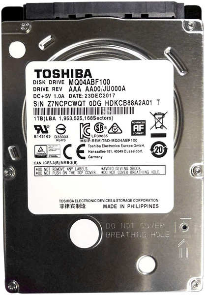 Жесткий диск (HDD) Toshiba 1Tb Mobile, 2.5″, 5400rpm, 128Mb, SATA3 (MQ04ABF100)