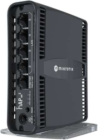Wi-Fi роутер MikroTik hAP ax2, 802.11a/b/g/n/ac/ad/ax, 2.4 / 5 ГГц, до 1.78 Гбит/с, LAN 4x1 Гбит/с, WAN 1x1 Гбит/с, внутренних антенн: 2x4.5 дБи (C52iG-5HaxD2HaxD-TC)