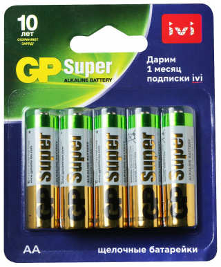 Батарея GP Super Alkaline, AA (LR06/15А), 1.5V, 10шт. (17415)