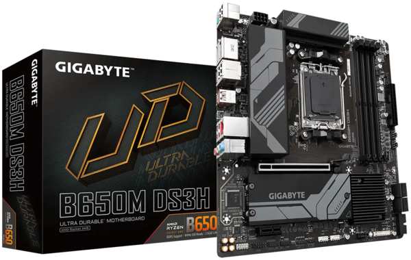 Материнская плата GIGABYTE B650M DS3H, AM5, AMD B650, 4xDDR5 DIMM, PCI-Ex16, 4SATA3, 7.1-ch, 2.5GLAN, 5 USB 3.2, 2 USB Type-C, HDMI, DP, mATX, Retail 9708836792