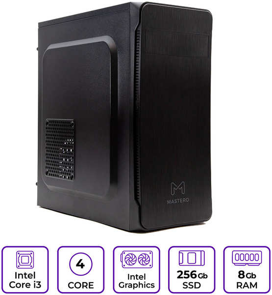 Mastero PC Системный блок Mastero Middle MT10, Intel Core i3 12100 3.3 ГГц, 8Gb RAM, 256Gb SSD, DOS, (MT10-I12100-8S256)