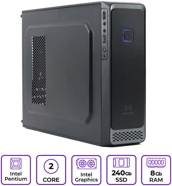 Mastero PC Системный блок Mastero Basic BC03, Intel Pentium G6405 4.1 ГГц, 8Gb RAM, 240Gb SSD, DOS, (BC03-I6405-8S240)