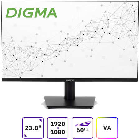 Монитор 23.8″ Digma DM-MONB2406 VA, 1920x1080 (16:9), 250кд/м2, 5 мс, 178°/178°, VGA, HDMI, (DM-MONB2406)